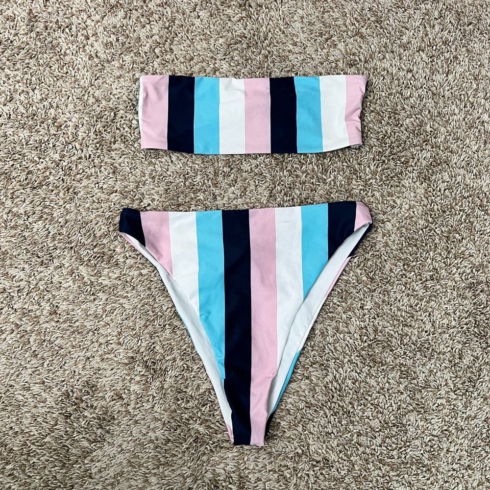 Misguided striped bandeau bikini swim set